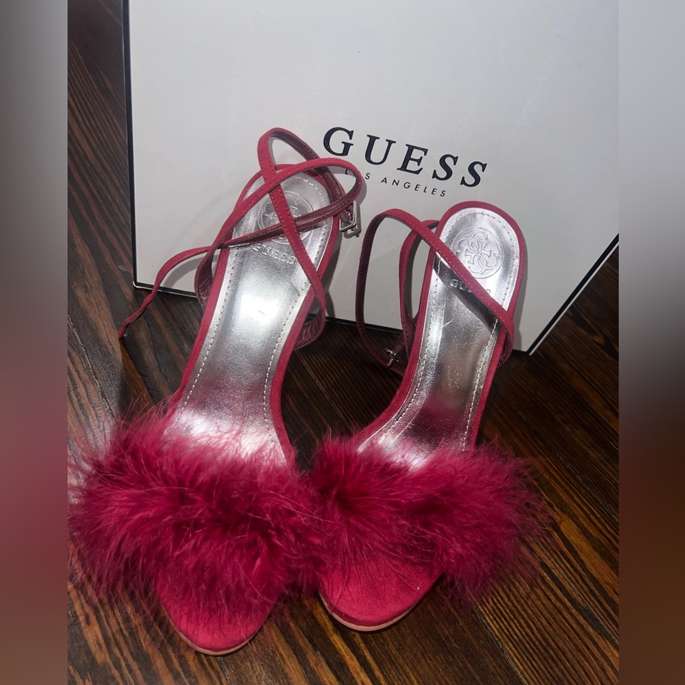 Guess Red Heels with Feather Detail